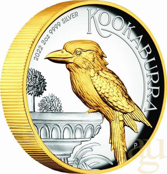 2 Unzen Silbermünze Australien Kookaburra 2022 teilvergoldet - polierte Platte