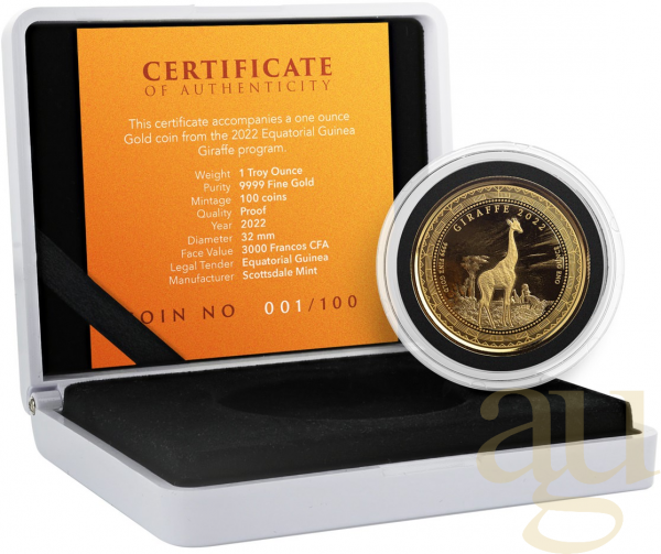 1 Unze Goldmünze Republic of Guinea Ecuatorial Giraffe 2022