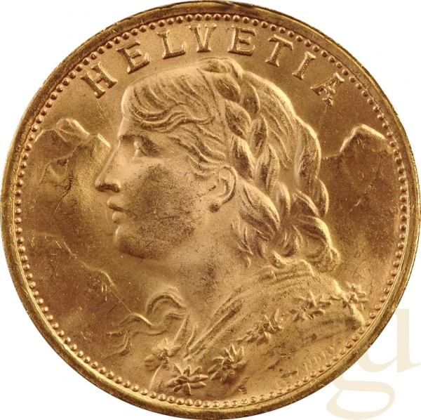 20 schweizer Franken Goldmünze Vreneli 1913