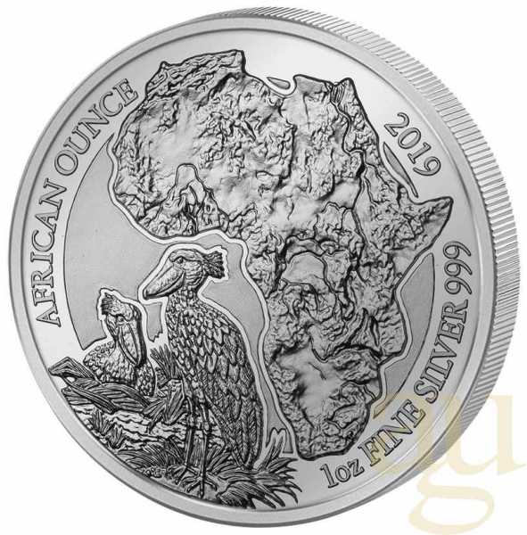 1 Unze Silbermünze Ruanda Schuhschnabel 2019 - polierte Platte