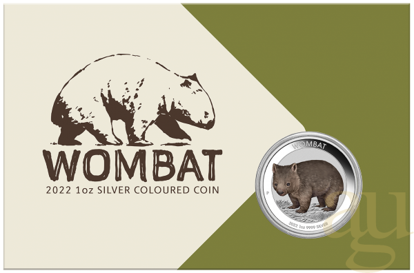 1 Unze Silbermünze Australien Wombat 2022 coloriert - Coincard