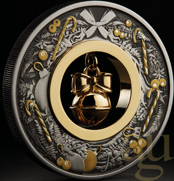 2 Unzen Silbermünze Jingle Bell 2022 - Antik Finish coloriert