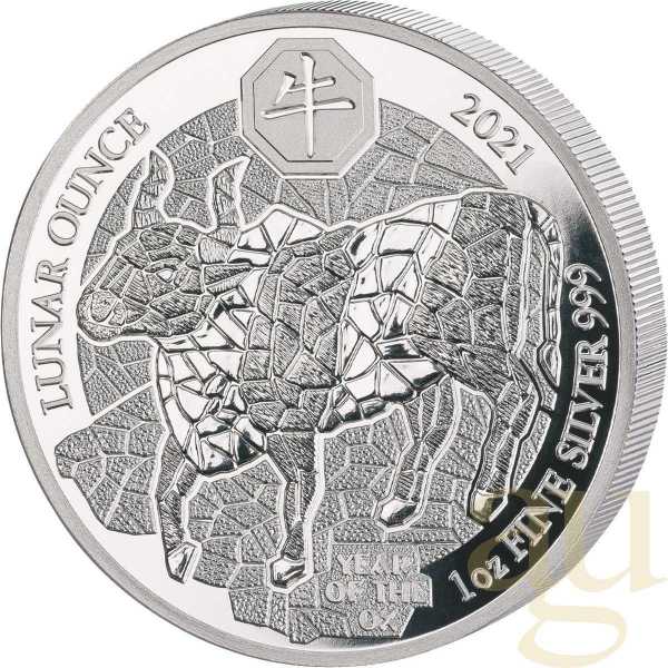 1 Unze Silbermünze Ruanda Lunar Ochse 2021 - polierte Platte