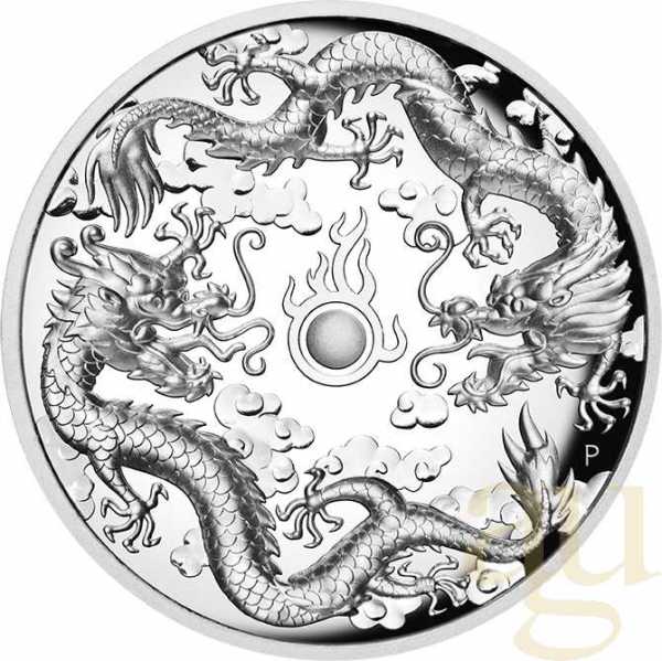 2 Unzen Silbermünze Australien Drache & Drache 2019 - High Relief - polierte Platte