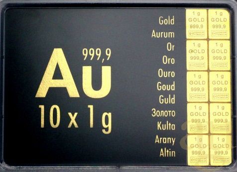 10 x 1g Gold Combibarren / Goldtafel / Tafelbarren