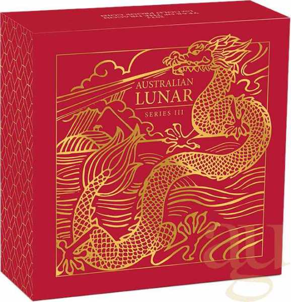 1 Unze Goldmünze Australien Lunar III Drache 2024 - polierte Platte - High Relief