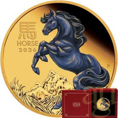 1 Unze Goldmünze Australien Lunar III Pferd 2026 - polierte Platte - coloriert