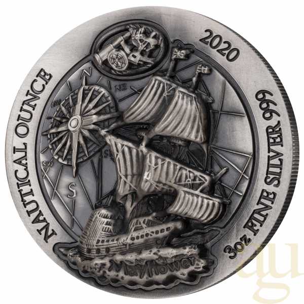 3 Unzen Silbermünze Ruanda Nautical Serie - Mayflower 2020 - High Relief