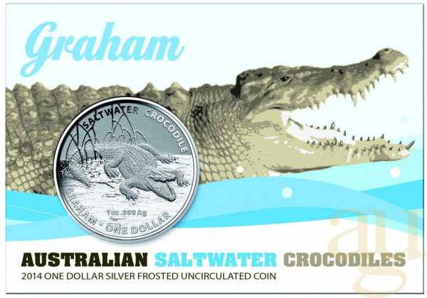 1 Unze Silbermünze Australien Salzwasser Krokodil Graham frosted 2014 in Blister