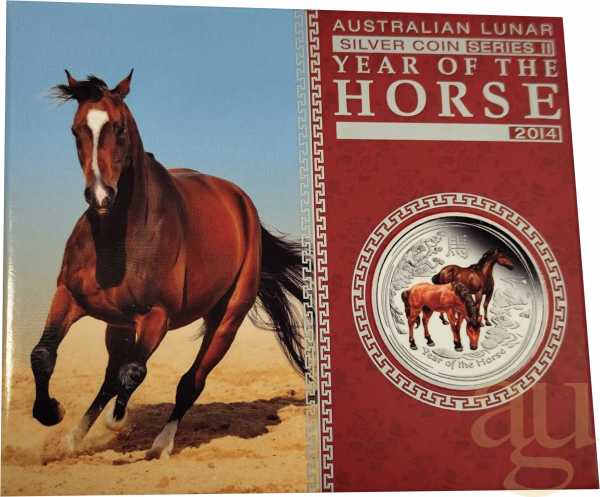 1/2 Unze Silbermünze Australien Lunar II Pferd 2014 proof - coloriert