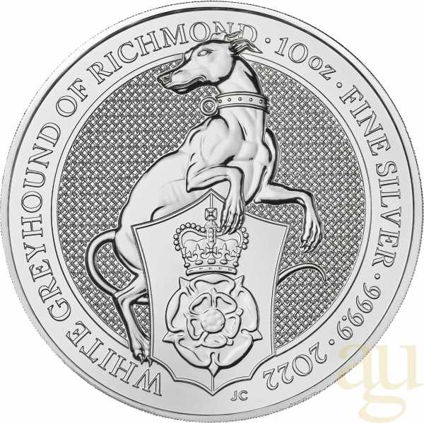 10 Unzen Silbermünze Queens Beasts White Greyhound 2022