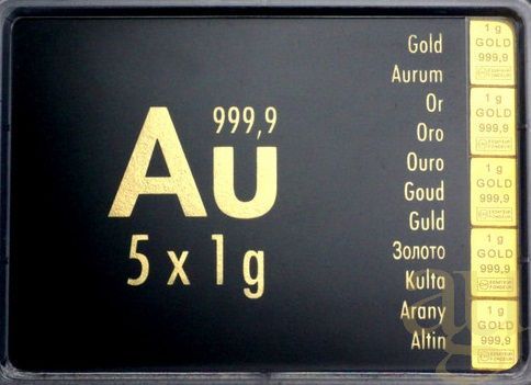 5 x 1g Gold Combibarren / Goldtafel / Tafelbarren