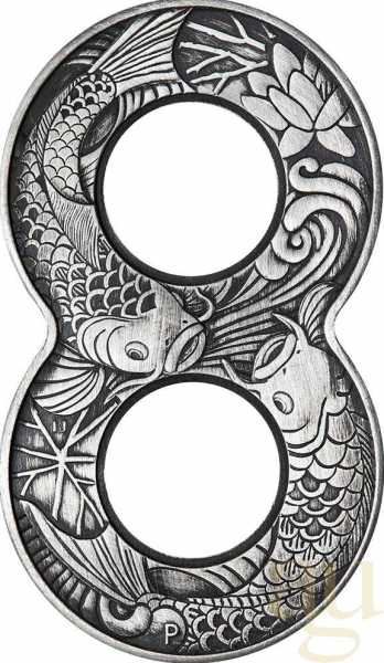 2 Unzen Silbermünze Australien Figure 8 Koi Fish 2019 Antik Finish