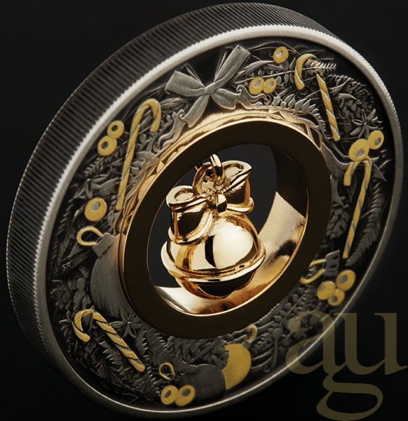 2 Unzen Silbermünze Jingle Bell 2022 - Antik Finish coloriert