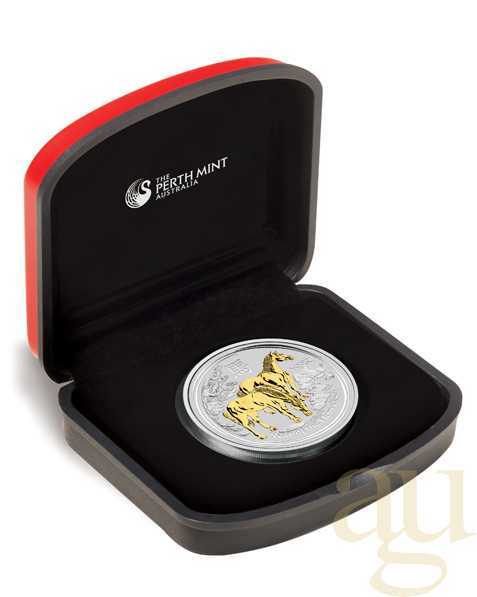 1 Unze Silber Australien Lunar II Pferd 2014 teilvergoldet + Box + Zertifikat