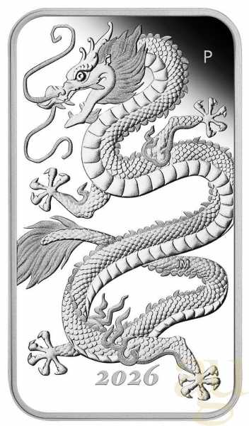 1 Unze Silbermünze Perth Mint Rectangular Dragon 2026 - polierte Platte