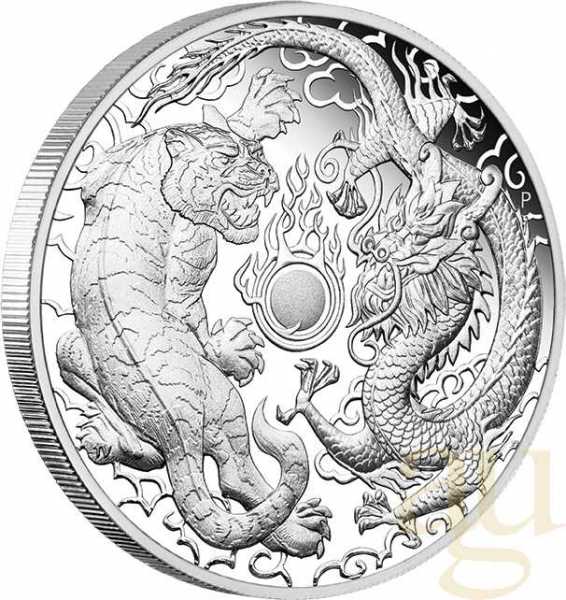 1 Unze Silbermünze Australien Drache & Tiger 2019 - polierte Platte
