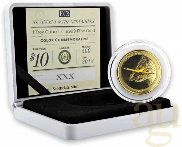 1 Unze Goldmünze EC8 St. Vincent & The Grenadines - Seaplane 2018 coloriert