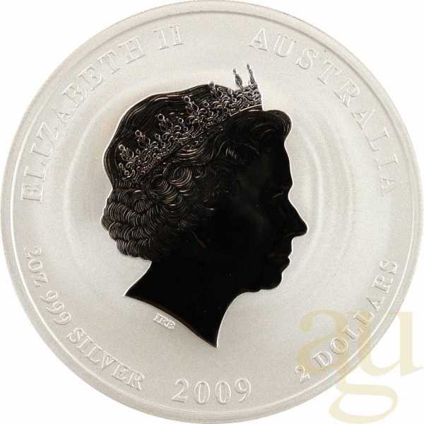 2 Unzen Silbermünze Australien Lunar II Ochse 2009