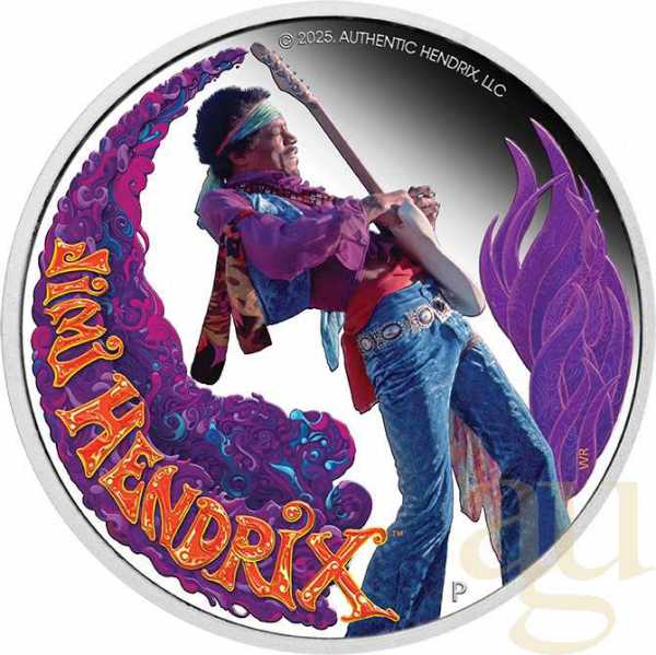 1 Unze Silbermünze Tuvalu Jimi Hendrix 2025 - proof coloriert
