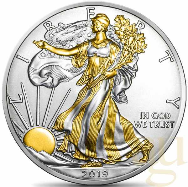 1 Unze Silbermünze American Eagle 2019 teilvergoldet