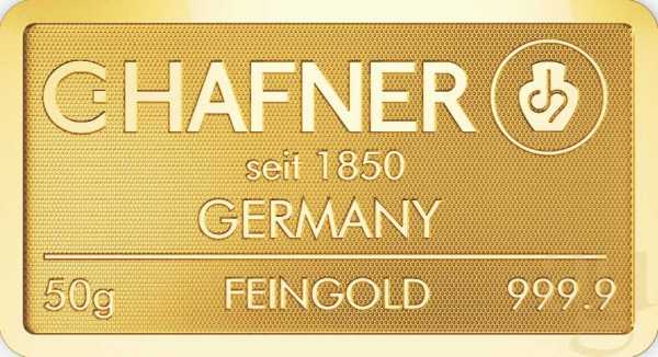 50 Gramm Goldbarren C. Hafner