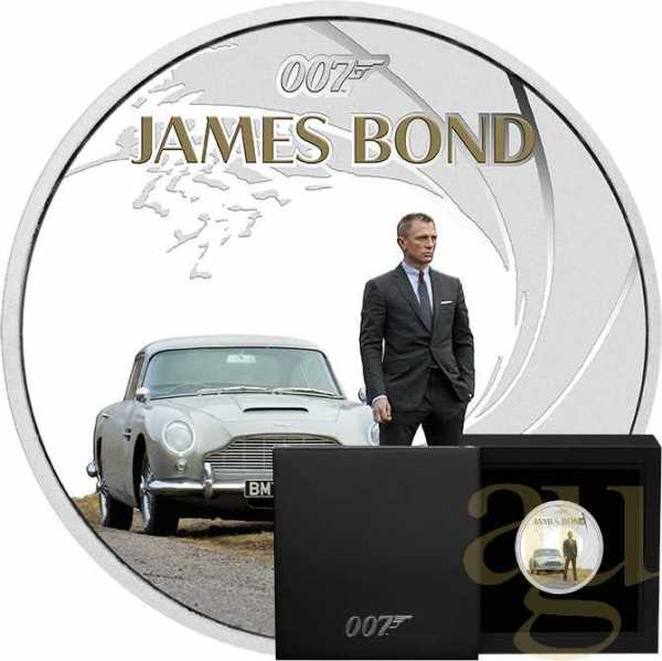 1 Unze Silbermünze Tuvalu James Bond 007 - Daniel Craig & Aston Martin DB5 2024 - proof coloriert