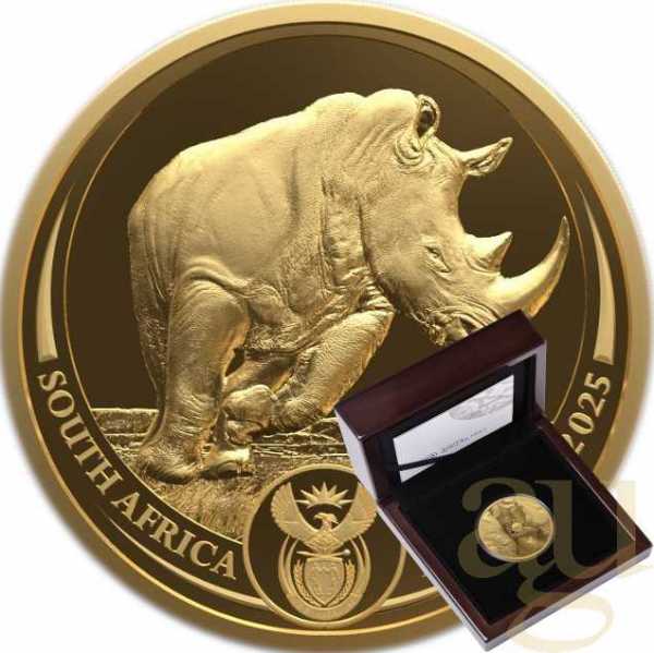 1/4 Unze Goldmünze Südafrika Big Five Nashorn 2025 proof