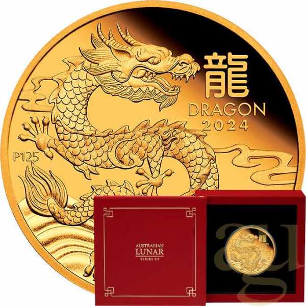 1 Unze Goldmünze Australien Lunar III Drache 2024 - polierte Platte