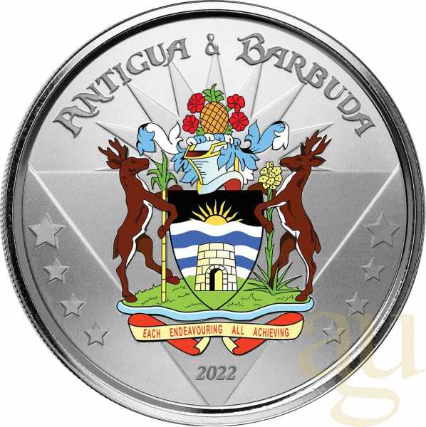 1 Unze Silbermünze EC8 Antigua & Barbuda - Coat of Arms 2022 - coloriert
