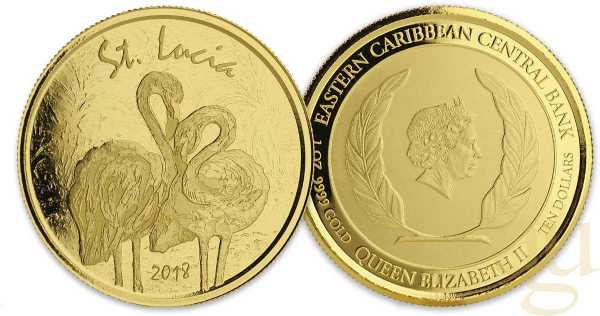 1 Unze Goldmünze EC8 St. Lucia - Flamingo 2018