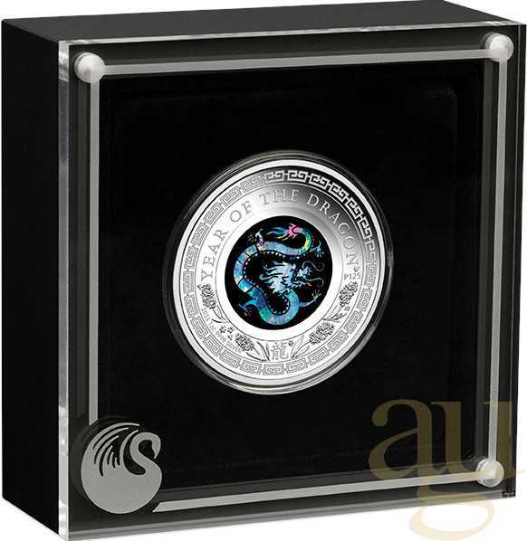 1 Unze Silbermünze Australien Lunar III Opal Drache 2024 - polierte platte