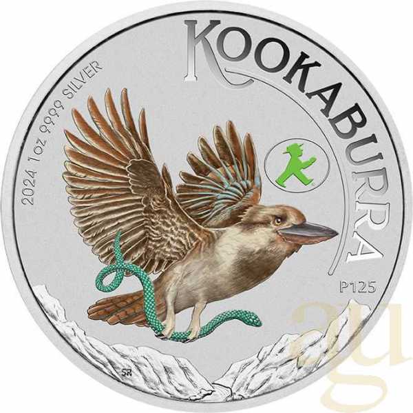 1 Unze Silbermünze Australien Kookaburra 2024 WMF Berlin - coloriert
