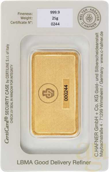 25 Gramm Goldbarren C. Hafner