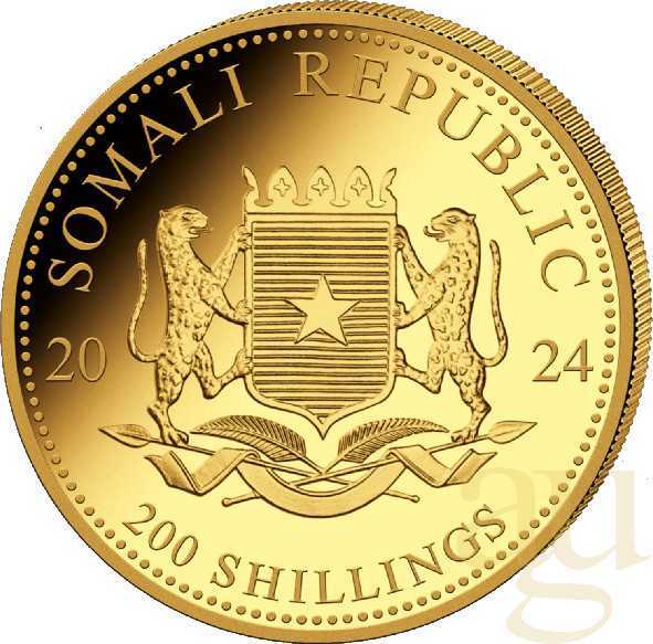 1/4 Unze Goldmünze Somalia Elefant 2024