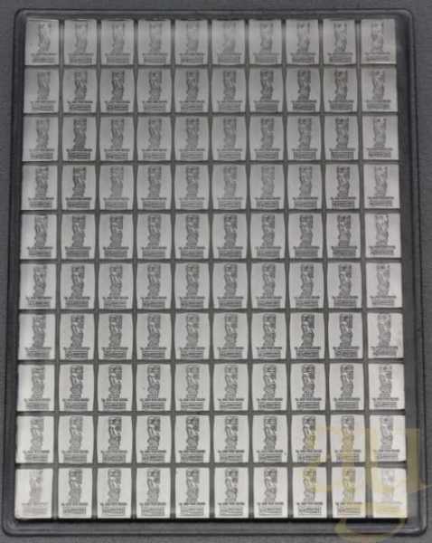 100 x 1g Silber Cook Islands Combibarren - Münz-Silbertafel Tafelbarren