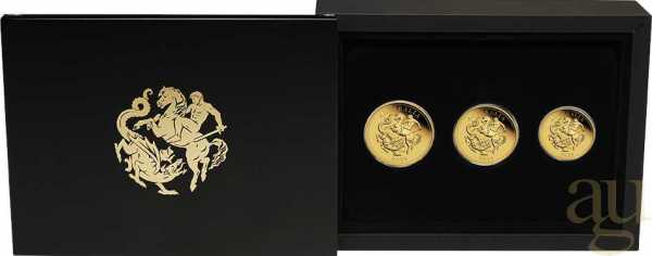 The Perth Mint 125 Jahre Australian Sovereign 2024 Goldmünzen - polierte Platte - Three Coin Set