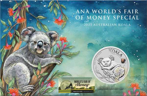 1 Unze Silbermünze Australien Koala 2025 ANA Bison Privy Mark coloriert - Coincard