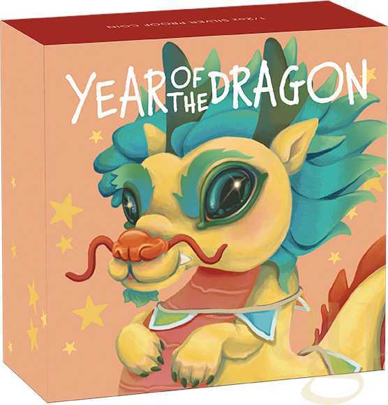 1/2 Unze Silbermünze Tuvalu Baby Drache 2024 - polierte Platte - coloriert