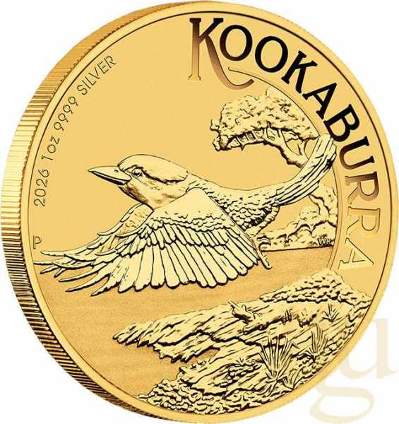 1 Unze Silbermünze Australien Kookaburra 2026 - teilvergoldet