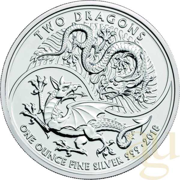 1 Unze Silbermünze Two Dragons 2018