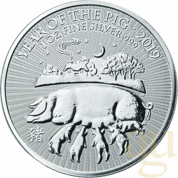 1 Unze Silbermünze Lunar Serie UK Schwein 2019