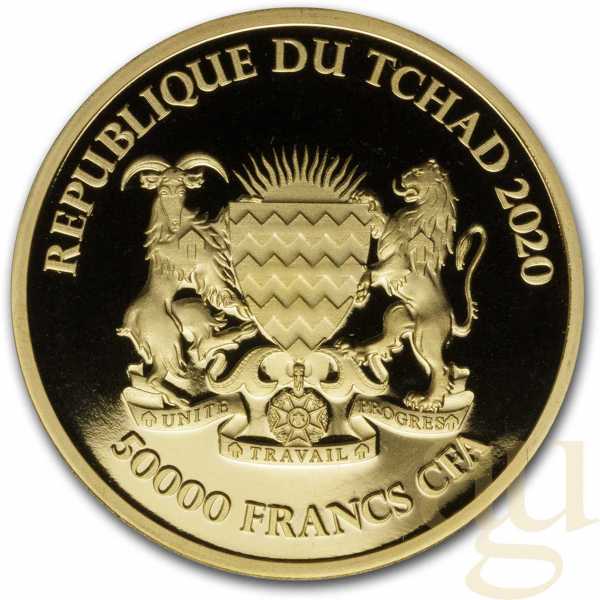 1 Unze Goldmünze Republic of Tschad Mandala Flusspferd 2020