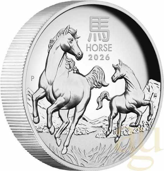 1 Unze Silbermünze Australien Lunar III Pferd 2026 - polierte platte - High Relief