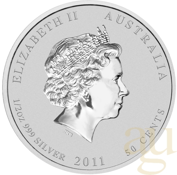 1/2 Unze Silbermünze Australien Lunar II Hase 2011 - coloriert