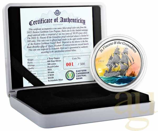 1 Unze Silbermünze EC8 St. Vincent & The Grenadines - Warship 2022 - coloriert