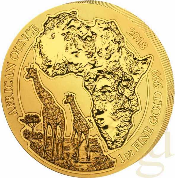 1 Unze Goldmünze Ruanda Giraffe 2018