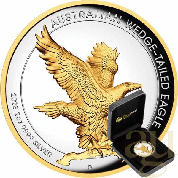 2 Unzen Silbermünze Australien Wedge Tailed Eagle 2023 - Proof High Relief - teilvergoldet