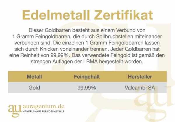 20 x 1g Gold Combibarren / Goldtafel / Tafelbarren
