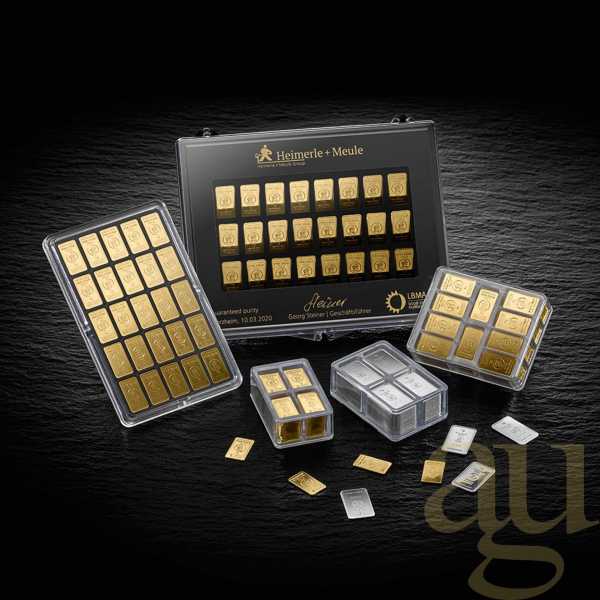 36 x 1 Gramm Goldbarren Heimerle + Meule UnityBox
